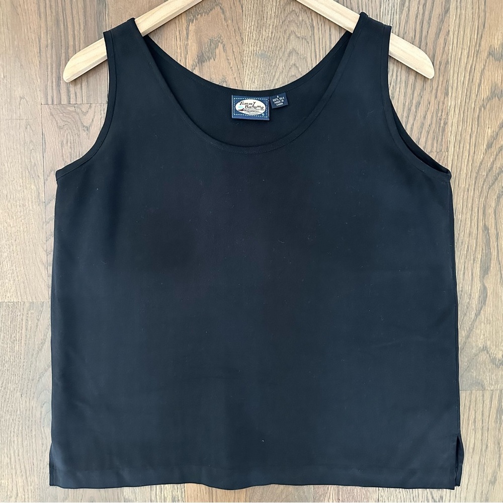 Vintage Tommy Bahama 100% Silk Herringbone Woven Sleeveless Top Black Small